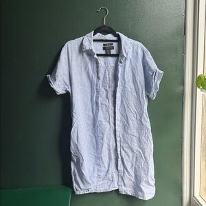 Tahari linen, blue and white striped button down dress